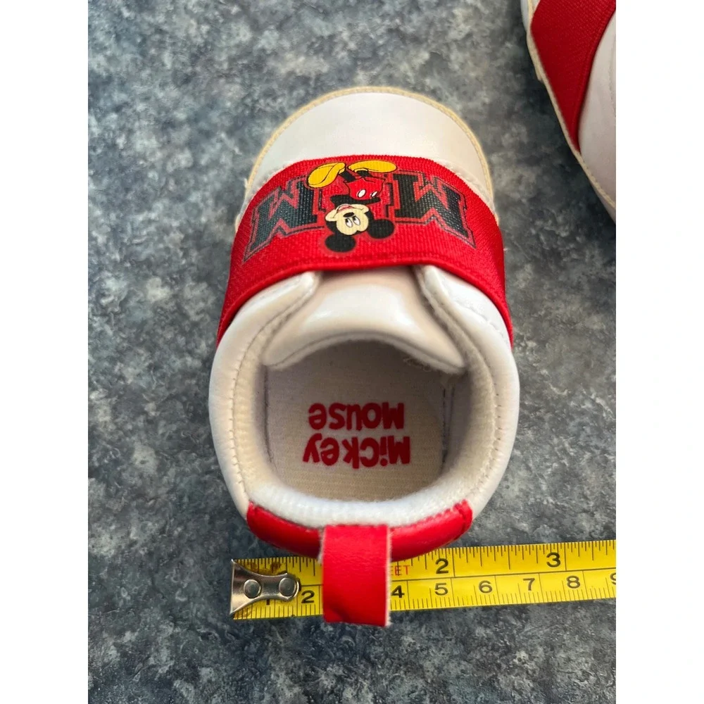 Disney Mickey Mouse Infant Crib Shoes White Red Elastic Strap Slip On Sneakers